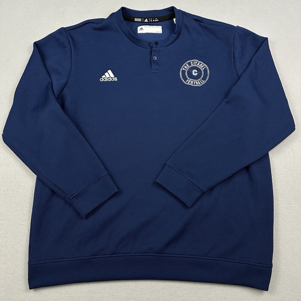 Citadel Bulldogs Sweater Men 2XL Navy Blue Adidas NCAA Football Henley XXL